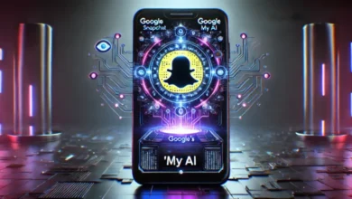 DALL·E 2024 09 25 09.20.31 A stunning dark themed visual representation of Snapchat integrating Googles AI into the My AI feature. The scene showcases a futuristic smartphone 780x470 1 Detafour