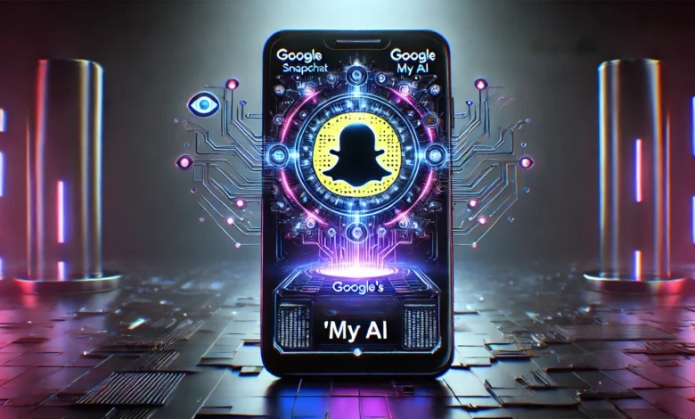 DALL·E 2024 09 25 09.20.31 A stunning dark themed visual representation of Snapchat integrating Googles AI into the My AI feature. The scene showcases a futuristic smartphone 780x470 1 Detafour