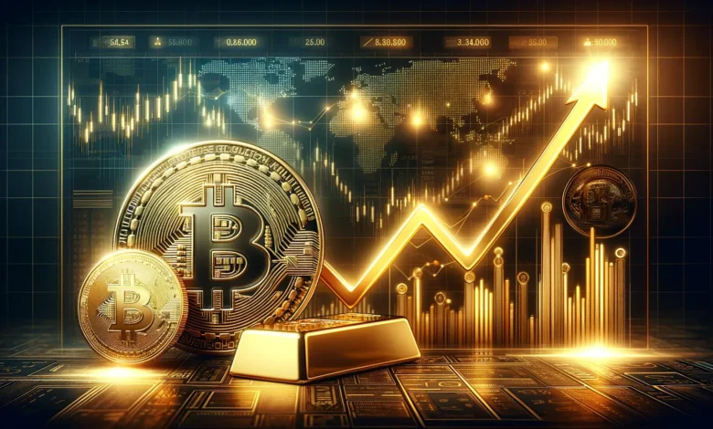 dynamic realistic wide image chart Bitcoin and gold 4k RAW digital art 3d render gID 7 Detafour