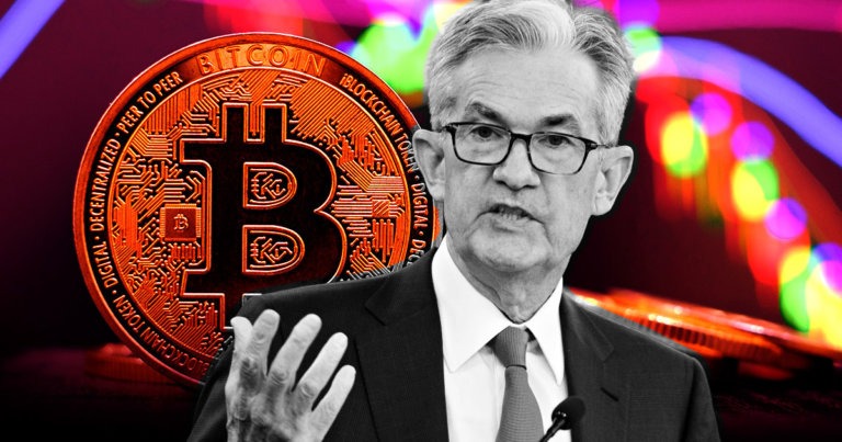 أسواق العملات الرقمية تترقب نبرة باول أكثر من قرار الفائدة في اجتماع الغد 1 bitcoin jerome powell 768x403 1 Detafour